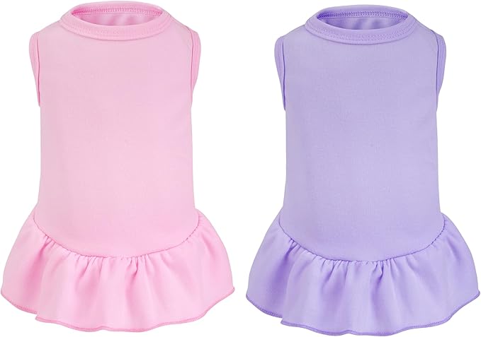 2 Pcs Dog Dresses Cat Skirt Solid Color Dog Clothes Summer Sleeveless Puppy Girl Clothes for Small Pet Dogs Cats (Pink,Light Purple, Small)