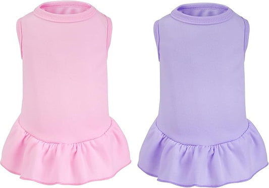 2 Pcs Dog Dresses Cat Skirt Solid Color Dog Clothes Summer Sleeveless Puppy Girl Clothes for Small Pet Dogs Cats (Pink,Light Purple, Small)