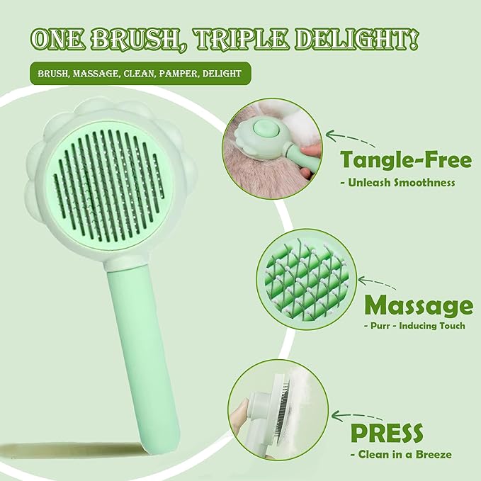 Self Cleaning Cat Brush for Shedding, LED Light Nail Clipper, Nail Clipper and Nail File, Slicker Brushes and Nail Trimmer for Long Haired Cats, Grooming Kit, Cat Lover Gifts