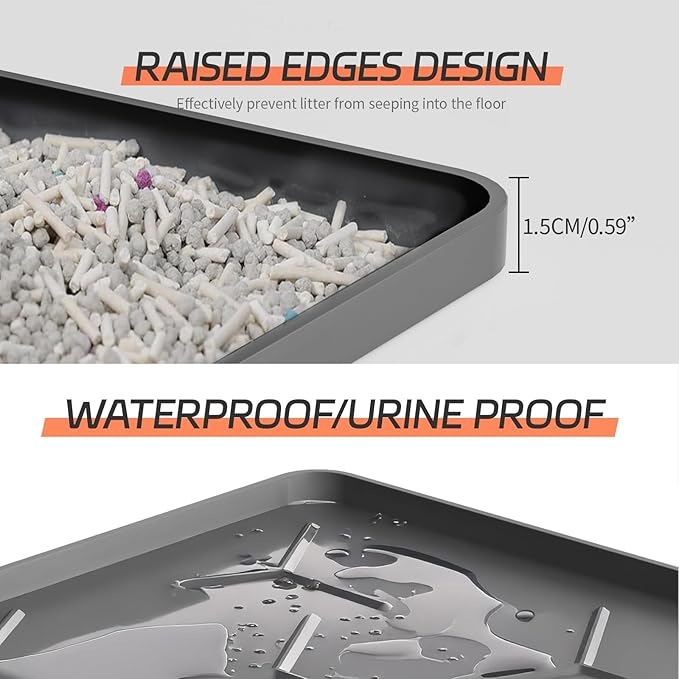 Bulkniu Extra Large Silicone Cat Litter Mat, Waterproof/Urineproof, Litter Recycling, Easy to Clean, Soft on Kitty Paws (28"X40"-Dark Grey)