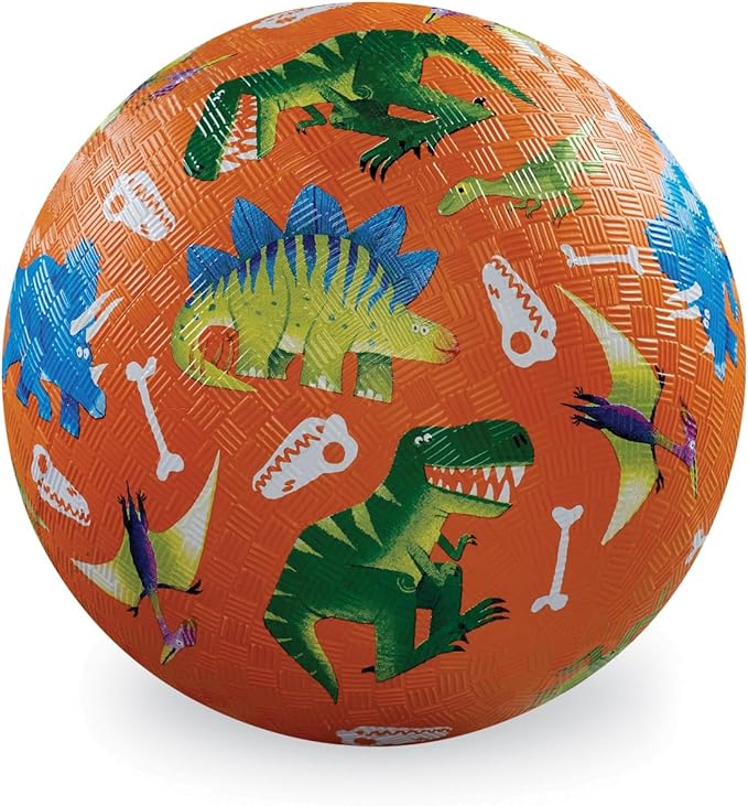 Crocodile Creek Playground Ball - Durable Rubber Ball for Kids Ages 3 and Up - Bouncy Inflatable Ball for Kickball, Indoor Games, and Outdoor Sports - PVC-Free - Dinosaur - 5-inch Diameter