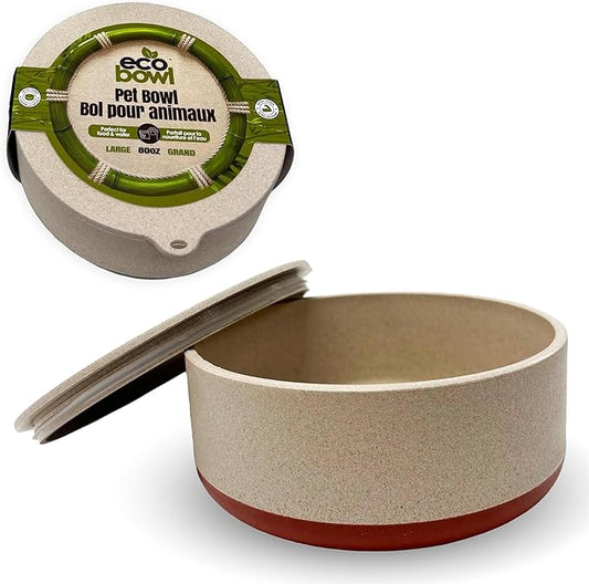 Palz&Co EcoBowl with Lid for Dogs & Cats, 80 oz Cinnamon - Natural Bamboo Pet Bowl with Non-Slip Base, Pet Food and Water Dish, Dishwasher Safe