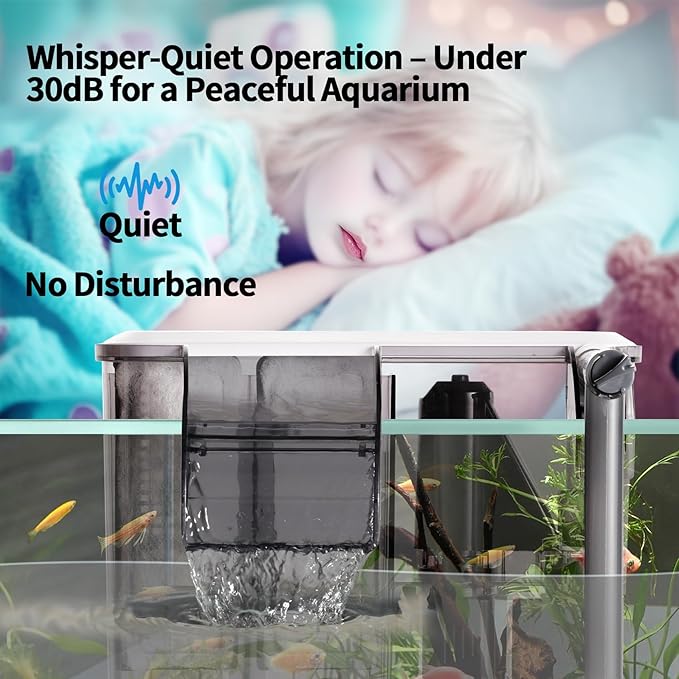 U3 Aquarium Filter with Built-in UV Sterilizer for Green Water Control,Extra-Large Filter Chamber,Anti-Splash High Walls & Extended Adjustable Intake Pipe for 30-75 Gallon Fish Tanks