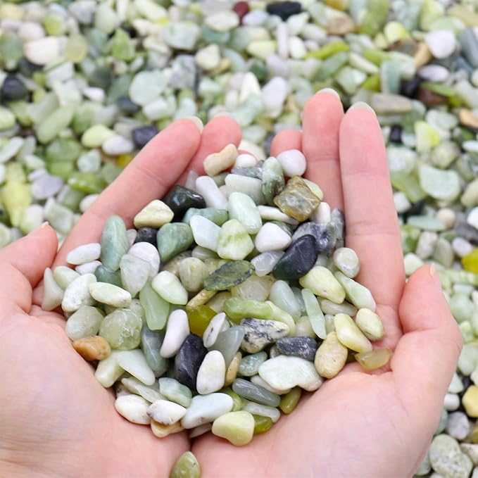 Green Jade Polished Rocks for Plants, Decorative Pebbles, 3/8 Inch, 10 lb