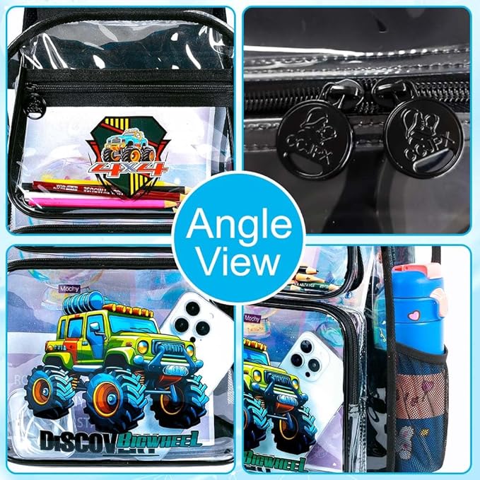 Clear Backpack for Girls and Boys, Kids Transparent Bookbag, 3PCS Cute See Through School Bag for Elementary Prechool
