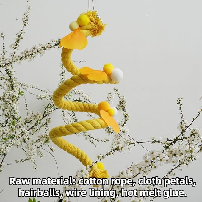 Bird Toys, Rope Perch for Parrots, 39.3 Inches Long, Brightly Colored Handmade Chew Toy, Spiral Design Bird Cage Climbing Rope for Lovebird Conure Quaker Budgie Cockatiel (Pink)