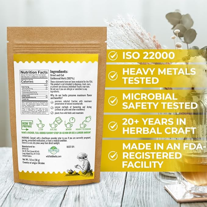 1.8 oz. Goldenrod Tea Herb Golden Root (Solidago Virgaurea L.) - 50g Dried Golden Rod Herbs Herbal Tea