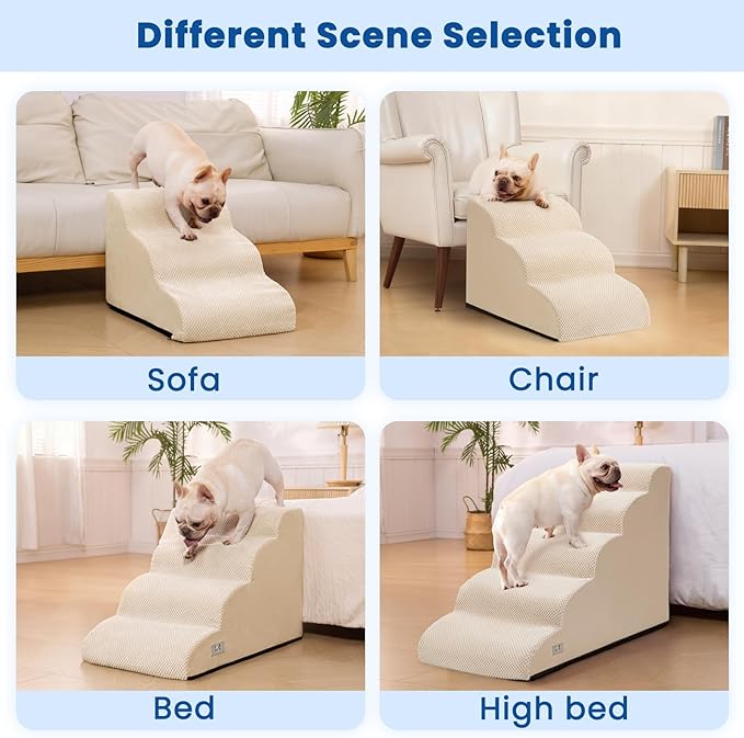 Airpanda 5 Step Dog Stairs for High Bed – Pet Steps for Small Dogs, Non-Slip Dog Ramp with Washable Cover, Pet Ladder for High Beds,Beige