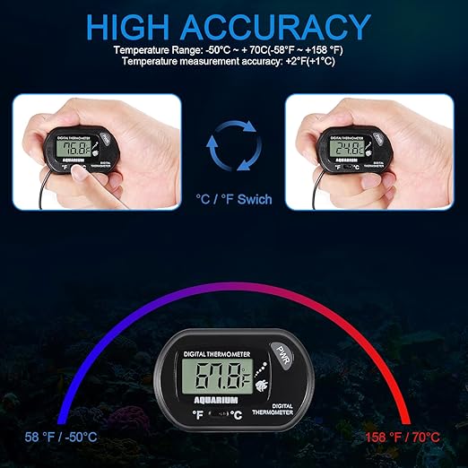 Aquarium Thermometer LCD Digital Fish Tank Thermometer with Water-Resistant Sensor Probe and Suction Cup for Turtle Incubators Terrarium Water Thermometer