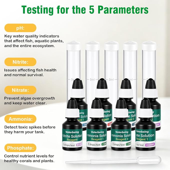 5 in 1 Aquarium Water Master Test Kit, Fish Tank Testing Kit | Aquarium Water Test Kit for pH Nitrite Ammonia & Nitrate Phosphate, Aquarium Water Test Kit for Fresh & Salt Water
