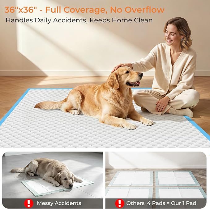 URPOWER Extra Large Dog Pee Pads 36"x 36" 40 Count, 4XL Super Absorbent Puppy Pads Disposable Potty Training Pads for Dogs & Cats, Leak-Proof Wee Wee Pads, Pet Pee Pads for Crate, Sofa