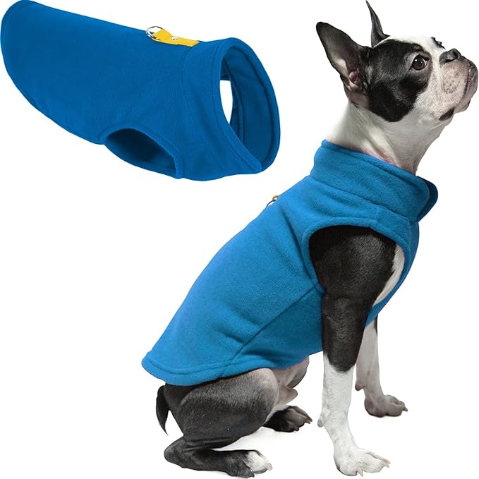 Gooby Fleece Vest Dog Sweater - Deep Blue, X-Large - Warm Pullover Fleece Dog Jacket with O-Ring Leash for Small to Medium Dogs