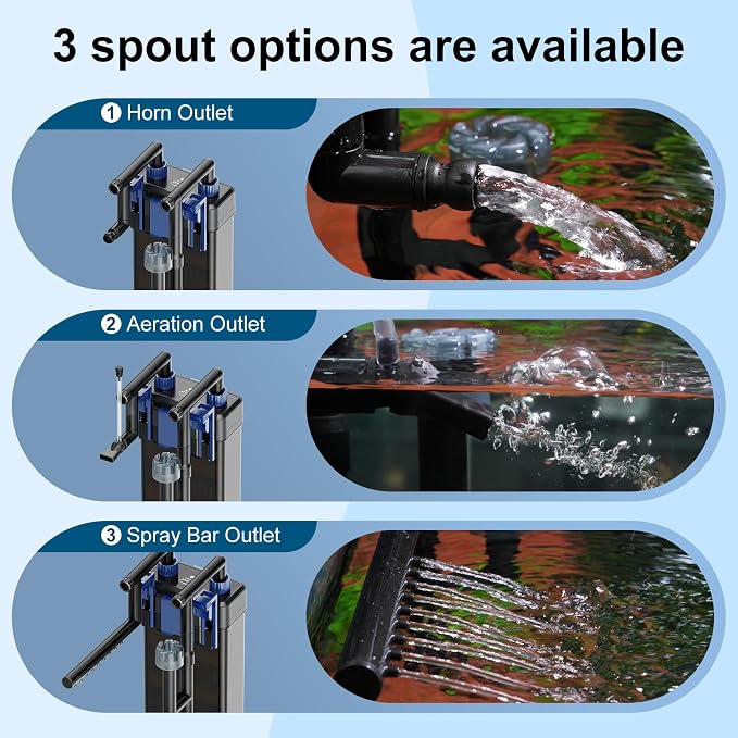 Hang-On-Back Aquarium Filter (8W, 14-26 Gal) | Quiet Fish Tank Filter，4-Stage Filtration，USB Powered，Anti-Dry Burn Motor，Adjustable Flow，Oil Skimmer