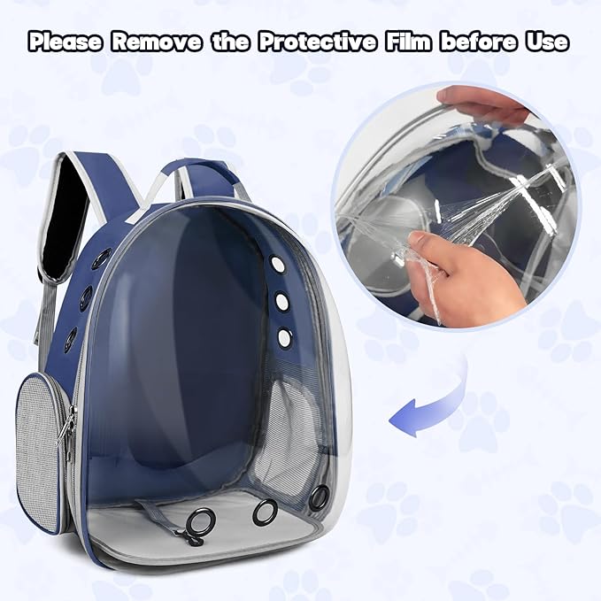 Cat Bubble Backpack, Transparent Cat Backpack for Kitten Small Dog Pet, Space Capsule Cat Backpack Carrier for Hiking Camping Travel Outdoor Use (Navy Blue)