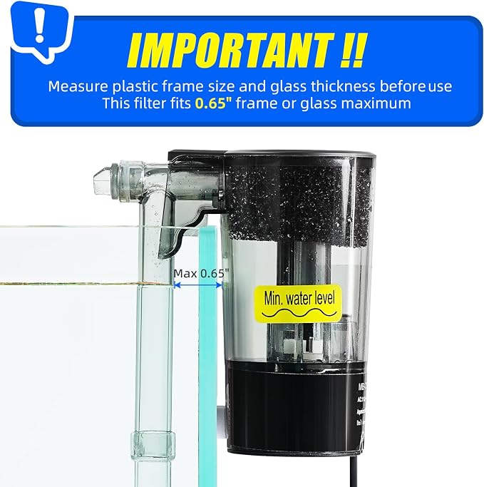 AQUANEAT Aquarium Hang on HOB Power Filter 5 Gallon Rimless Small Fish Tank Filter 90GPH (up to 5Gal)