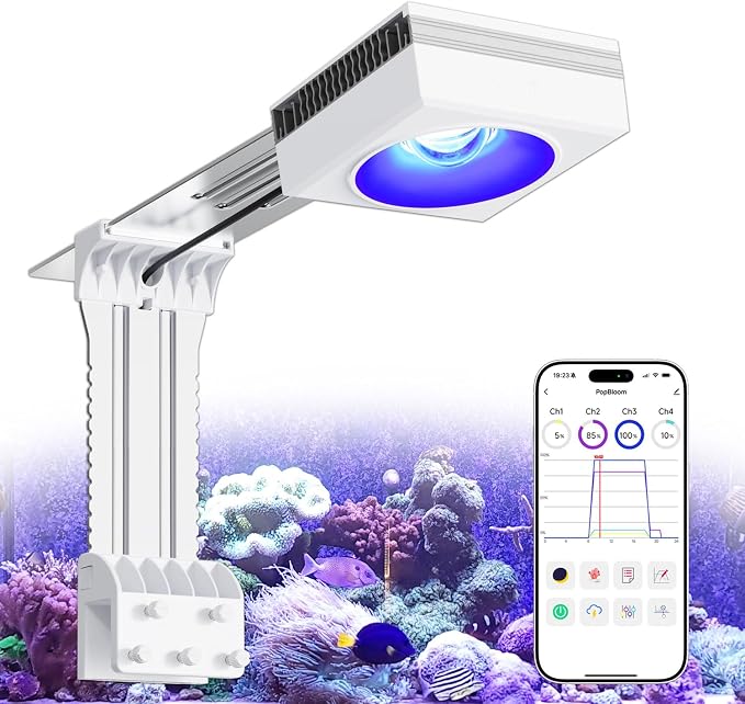 PopBIoom RL90 WiFi LED Aquarium Light, Reef Aquarium Lighting Full Spectrum for Marine SPS LPS Corals Saltwater Fish Tanks, APP Fully Programmable (RL90 with Arm Kit)
