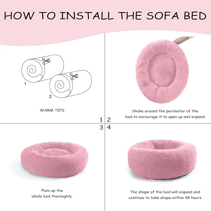 Bunlitent 39'' inch Calming Dog Bed, Anti-Anxiety Donut Bed for Medium Large Dogs, Warming Cozy Soft Cute Round Washable, Marshmallow Cuddler Nest Puppy Dogs and Cats Bed,Pink