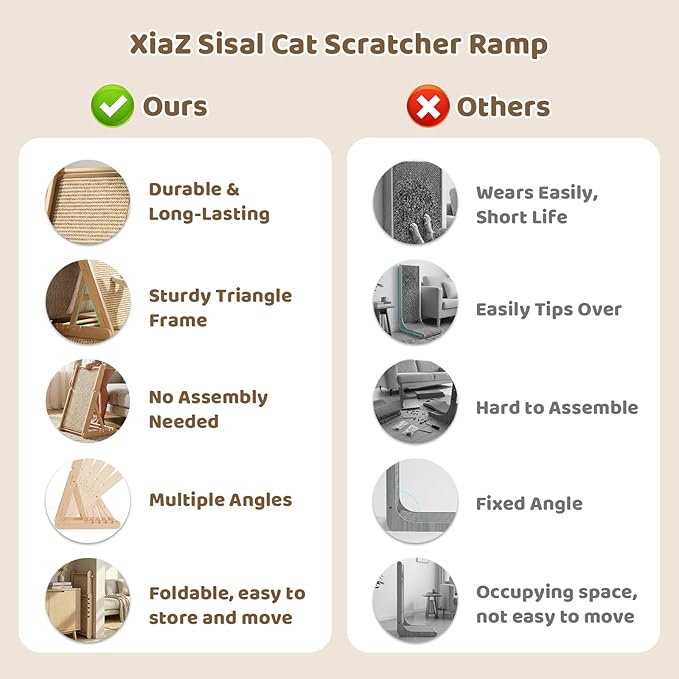 XiaZ Sisal Cat Scratcher, 31" Wooden Cat Scratching Board with 5 Adjustable Heights, Replaceable Sisal Mat and Angled Scratch Pad for Indoor Cats, Ready to Use, No Assembly Required