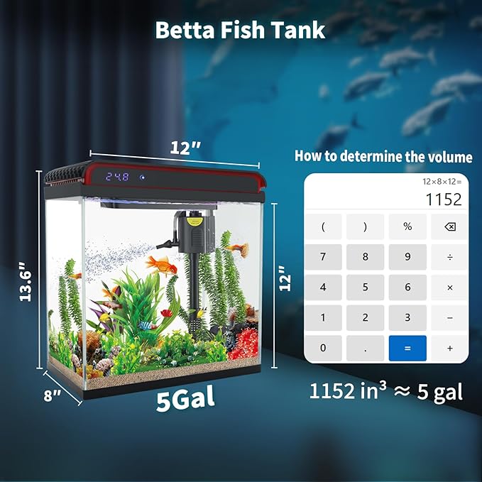 5 Gallon Fish Tank, Betta Fish Tank Small Aquarium Starter Kits Self Cleaning with 3 Types of LED Lights and Filter Water Pump, Ultra Quiet Decoration Kids Room Gift with Glass Aquarium