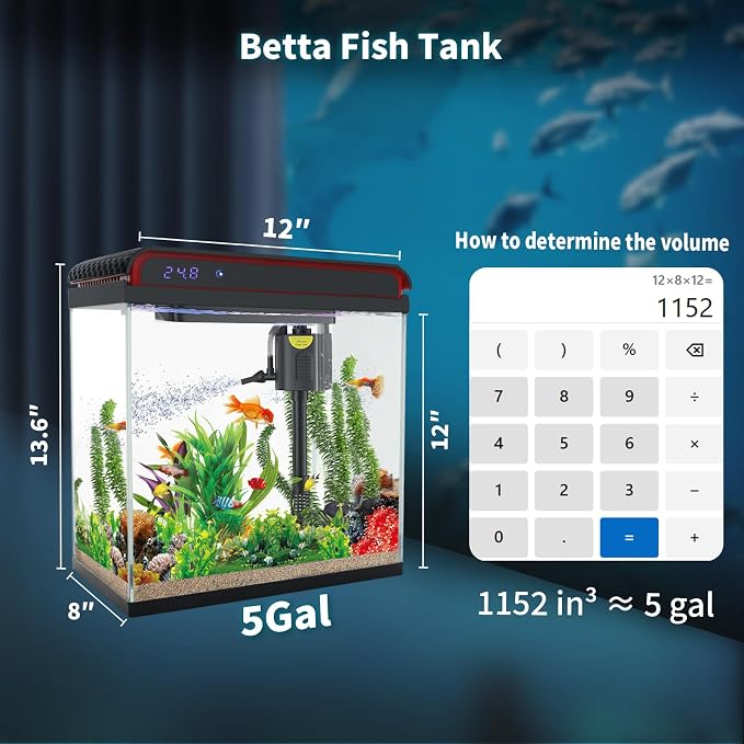 5 Gallon Fish Tank, Betta Fish Tank Small Aquarium Starter Kits Self Cleaning with 3 Types of LED Lights and Filter Water Pump, Ultra Quiet Decoration Kids Room Gift with Glass Aquarium