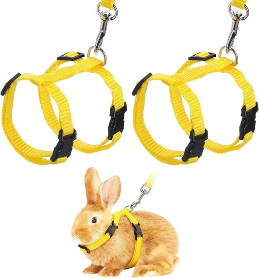 Rabbit Harness and Leash, Escape Proof Bunny Cat Leash Small Animal Harness Soft Adjustable Buckle(2Pcs, Yellow) for Bunny Kitten Cats Puppies Walking Hiking Training