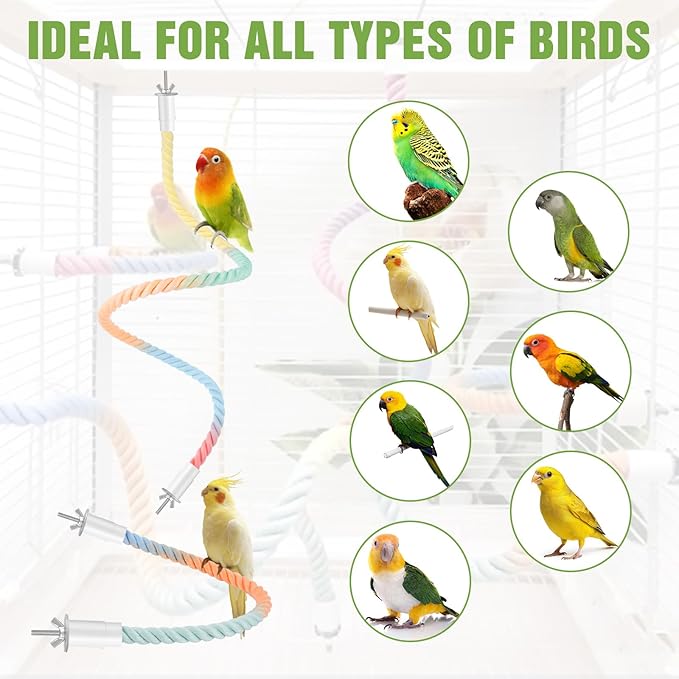 4 Pcs Bird Rope Perches, Bendable Climbing Rope Bird Cage Accessories, Fun Climbing Toy for Parrots, Parakeet, Cockatiels, Lovebirds, Budgies