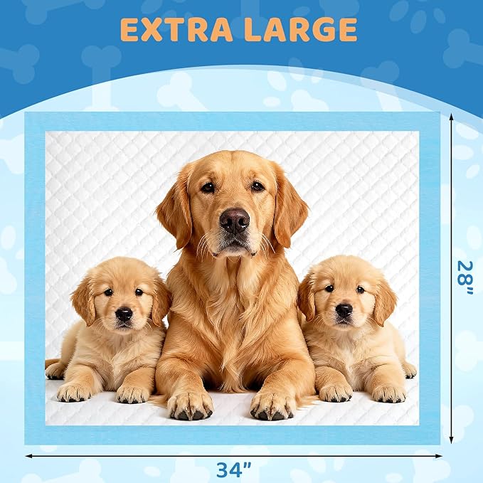 Extra Large Dog Pee Pads 34"x28" Super Absorbent Leak-Proof Quick-Dry Puppy Potty Training Pads for Dogs, XL Disposable Pet Pee Pads for Indoor Outdoor Use(30 Pack)