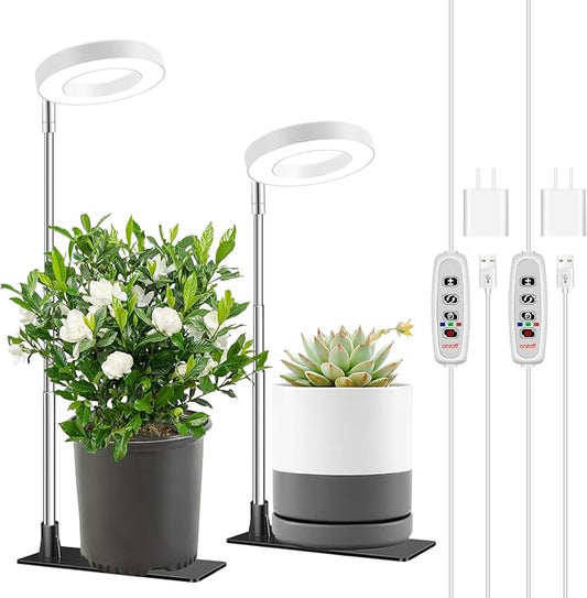 Aokrean Grow Lights for Indoor Plants,Full Spectrum Plant Lights for Indoor Growing with 3/9/12H Timer, 3 Color Modes, 10 Brightness, 6.5"-26" Height Adjustable Small Grow Light, 2 Pack(3.4in)
