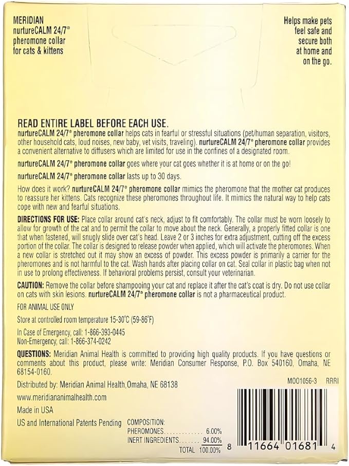NurtureCALM 24/7 Feline Calming Pheromone Collar (Upto 15" Neck) | Limited Edition