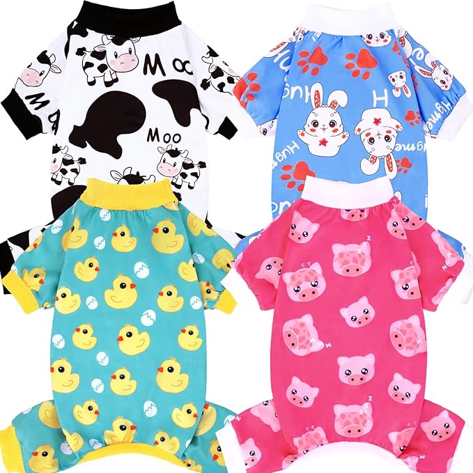 XPUDAC 4 Pieces Dog Pajamas for Small Dogs Pjs Clothes Puppy Onesies for Doggie Duck Shirts Sleeper for Pet Cats Jammies-M