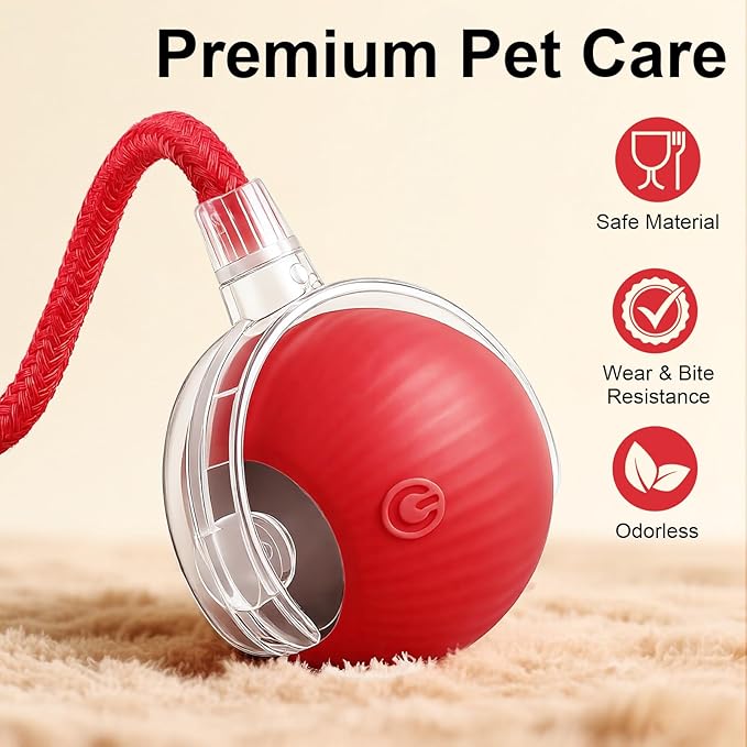Smart Interactive Automatic Electric Rolling Moving Rechargeable Motion Activated Self Solo Play Electronic Stimulation Chase Teaser Ball Toy with Rope for Indoor Bored Adult Cat and Dog, Green