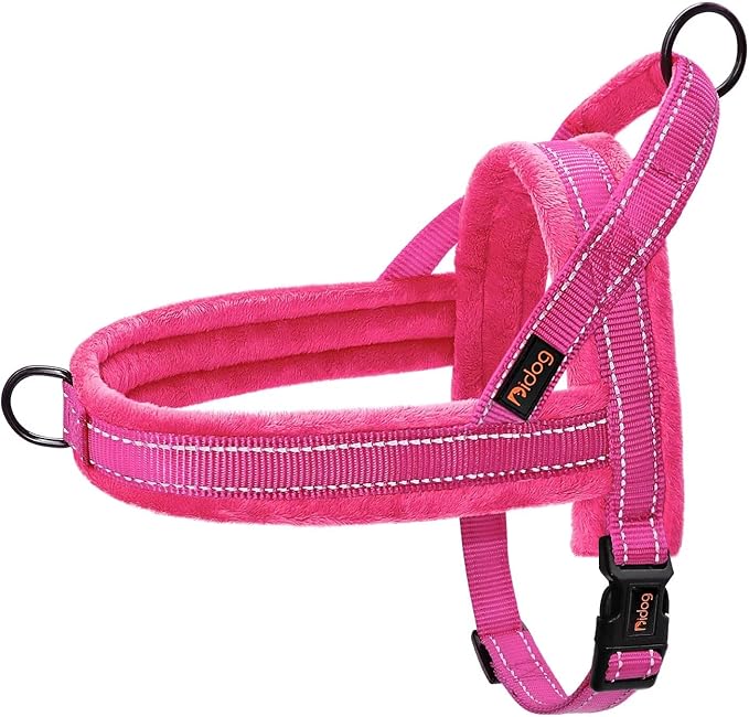 Didog Soft Flannel Padded Dog Vest Harness, No Pull/Quick Fit Reflective Dog Strap Harness, Easy for Training Walking (M:Chest 22-26", Hot Pink)