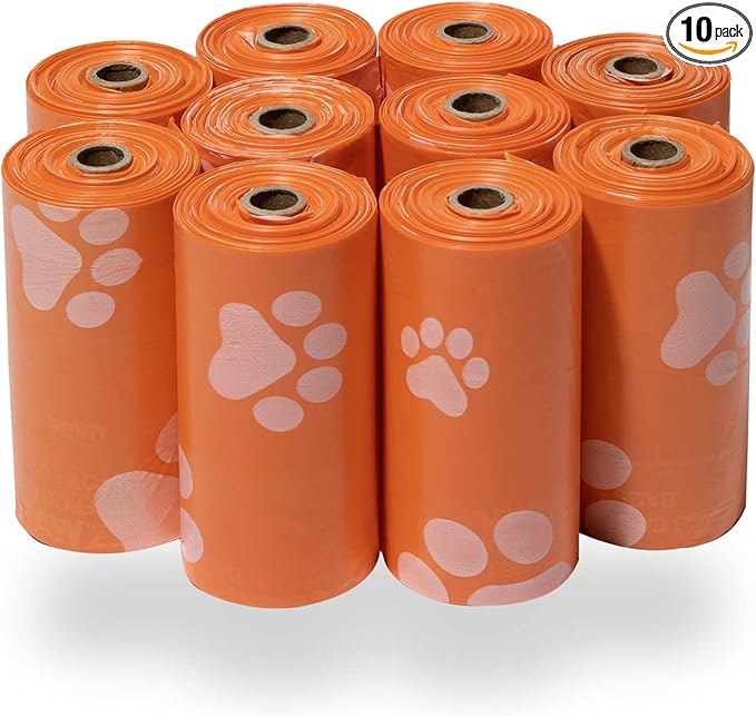 Best Pet Supplies Dog Poop Bags for Waste Refuse Cleanup, Doggy Roll Replacements for Outdoor Puppy Walking and Travel, Leak Proof and Tear Resistant, Thick Plastic - Orange, 150 Bags