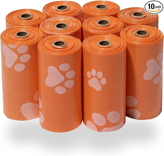 Best Pet Supplies Dog Poop Bags for Waste Refuse Cleanup, Doggy Roll Replacements for Outdoor Puppy Walking and Travel, Leak Proof and Tear Resistant, Thick Plastic - Orange, 150 Bags