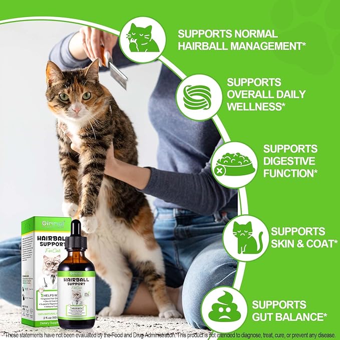 Cat Hairball Remedy Drops, Hairball Treatment for Cats & Kittens with Natural Ingredients, Helps Eliminate and Prevent Hairballs, Cat Grass Flavor, Supports Digestion & Skin Health for All Breeds