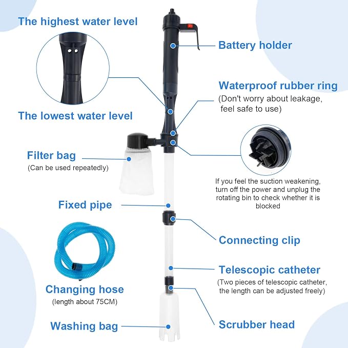 Fish Tank Cleaner, Aquarium Gravel Cleaner,Electric Fish Tank Gravel Cleaner Vacuum,Aquarium Cleaning Tools for Automatic Change Water Remove Dirt,Wash Sand Water Shower & Water Circulation