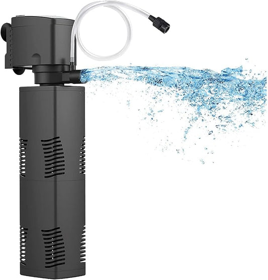 TARARIUM Aquarium Filter for 55-150 Gal. Tank Crystal 300GPH Biochemical Filtration Powerful Pump Submersible Internal Fish Tank Filters Large Tank Pond Clear Wavemaker Air Supply 4 in 1