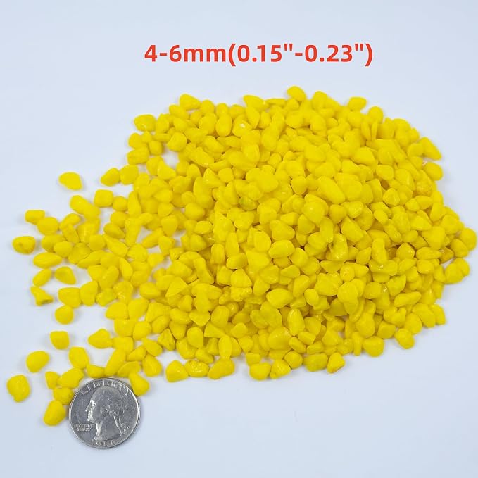 Colored Aquarium Gravel,Colorful Pea Gravel,Garden Rocks,Decorative Stones Rocks for Fish Tank,Aquarium,Fairy Garden Decor,Planters,Vase Fillers,Landscaping,1 Pound (Yellow, 4-6mm)