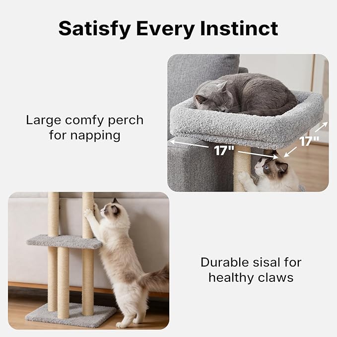 Veehoo Couch Corner Protector for Cats, Couch Corner Cat Scratcher with Tall Cats Bed, Cat Window Perch with Climbing Posts, Size L Fits 32" High Sofa Backrest