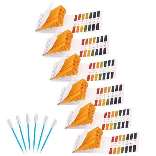 6 Pack pH Test Papers 480 Strips Litmus Paper Full Range 1-14 | pH Test Strips Soap Making Testing for Water Wine Saliva Urine Soil, pH Strips 6 Test Pipette Droppers with Storage Case