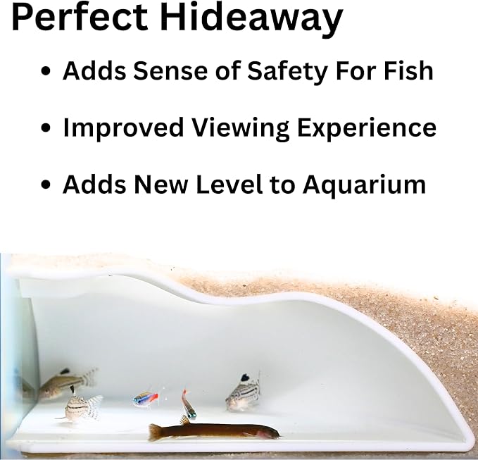 Aquarium Underground Corner Cave Natural Curve | Viewing Fish & Shrimp Under Gravel Tunnel | Fish Tank Decor Decoration Hideout Perfect for Corydora Catfish, Kuhli Loach, Pleco (White)