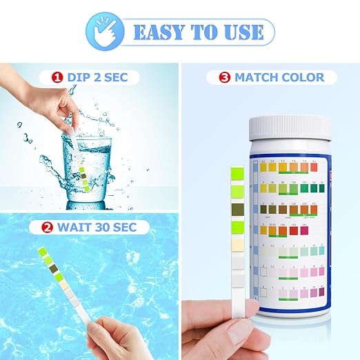 Pool Test Strips Spa Hot Tub Pool Water Testing Kit (7-Way) | Swimming Pool Water Tester Strips Kit - Rapid Accurate Easy to Test pH, Hardness, Cyanuric Acid, Chlorine, Bromine, and More