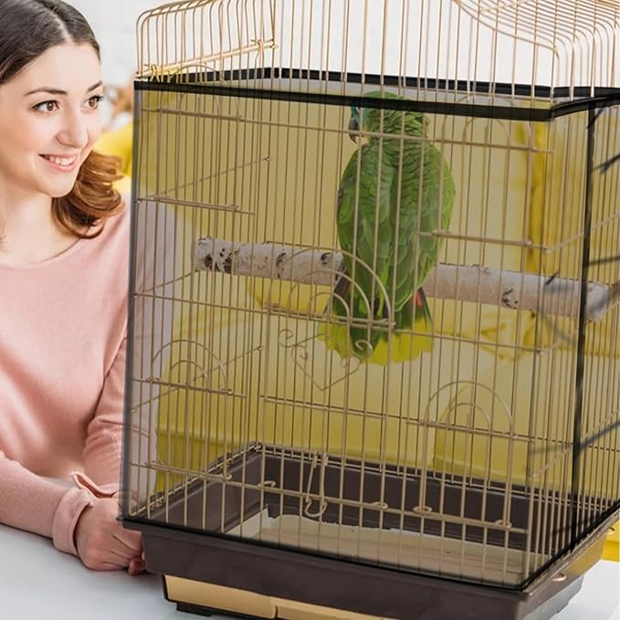 Daoeny 2PCS Bird Cage Seed Catcher, Large Bird Cage Cover, Adjustable Soft Airy Nylon Mesh, Birdcage Cover Skirt Seed Guard for Parrot Parakeet Macaw Round Square Cages (Black & Black)