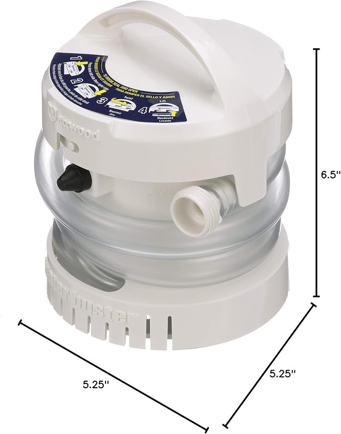 Attwood WaterBuster Portable Submersible Pump, Battery Operated Cordless 200 GPH Utility Water Removal Pump, For Pool Covers, Kayaks & Inflatables, 4140-4