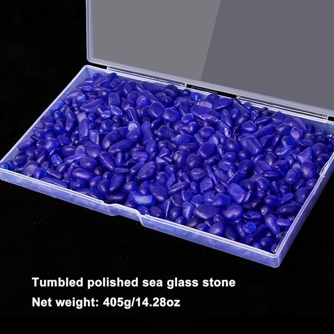 QEQEKAKA Sea Glass Stones for Crafts 1LB Dark Blue Pebbles Gemstones Bulk | Small Glass Stones for Beaching Wedding DIY Decor Aquarium Turtle Tank Vase Filler (405g/14.28oz)