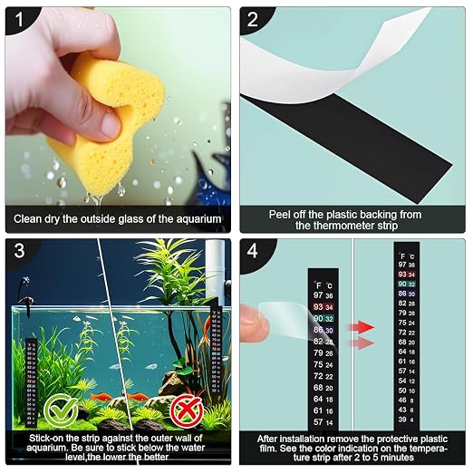 Aquarium Thermometer Strips, Fish Tank Thermometer Sticker 4 PCS | Adhesive Kombucha Beer Brewing Temperature Strip, Terrarium Water Temperature Test for Fish Tank (39 to 97℉/4 to 36℃)