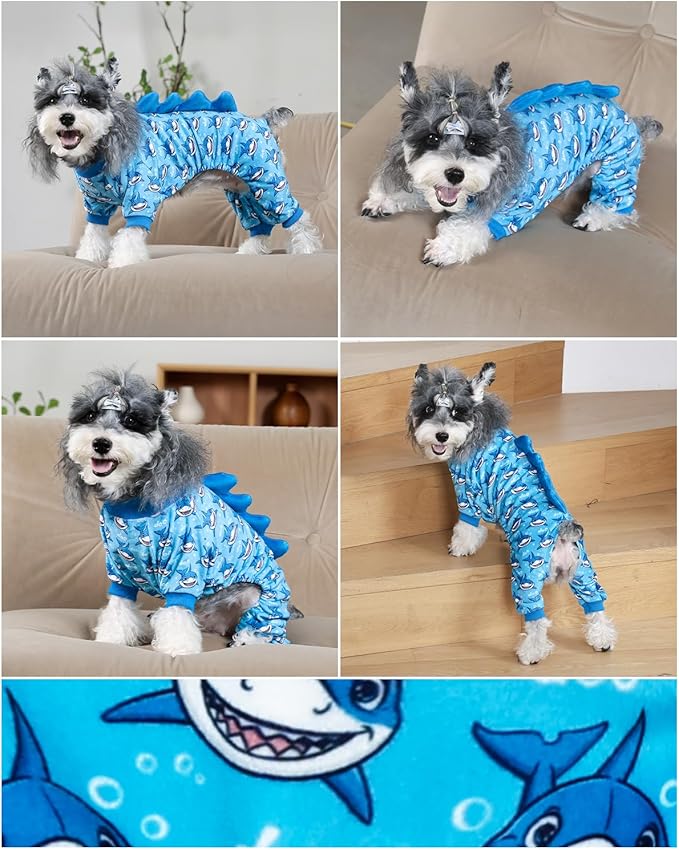 CuteBone Shark Costume Dog Pajamas, Stretchy Spandex Crystal Velvet Sleepwear Coat for Small Dogs, Soft & Warm Pet Outfit Clothes for Cold Weather, Cozy Pullover Design COSP07XL