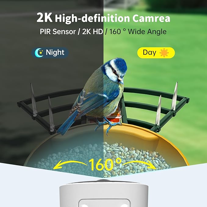 Smart Bird Feeder with Camera Solar Powered & AI Bi rd Identification, 2.4Ghz WiFi Bird feeders for Outdoors, 2K Live Video, Instant Arrival Alerts - Green-Yellow