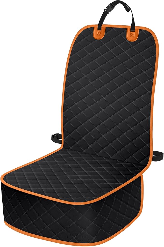 ELONGRIVER Dog Car Seat Covers, Waterproof Front Seat Cover for Dogs, Scratch-Proof, Nonslip Pet Passenger Seat Cover Protector, Universal Fit for Cars Trucks SUVs, Standard Size, Black with Orange