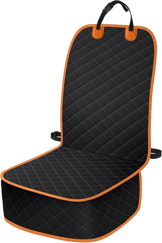 ELONGRIVER Dog Car Seat Covers, Waterproof Front Seat Cover for Dogs, Scratch-Proof, Nonslip Pet Passenger Seat Cover Protector, Universal Fit for Cars Trucks SUVs, Standard Size, Black with Orange